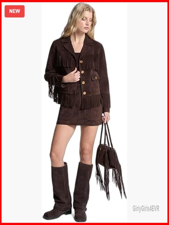 Jackets & Blazers - Fringed Suede Jacket Long Sleeve Button Up Western Style